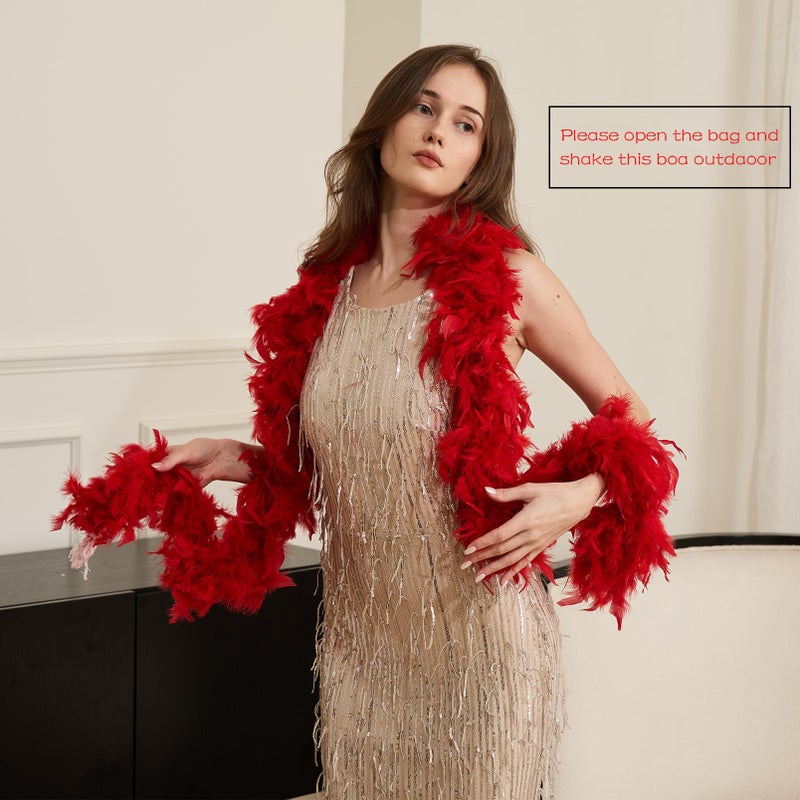 HAPPY FEATHER 2 Yards 80g Turkey Chandelle Feather Boa for DIY Craft,Party Dancing Dress Up, Halloween Decoration-Red - Image 4